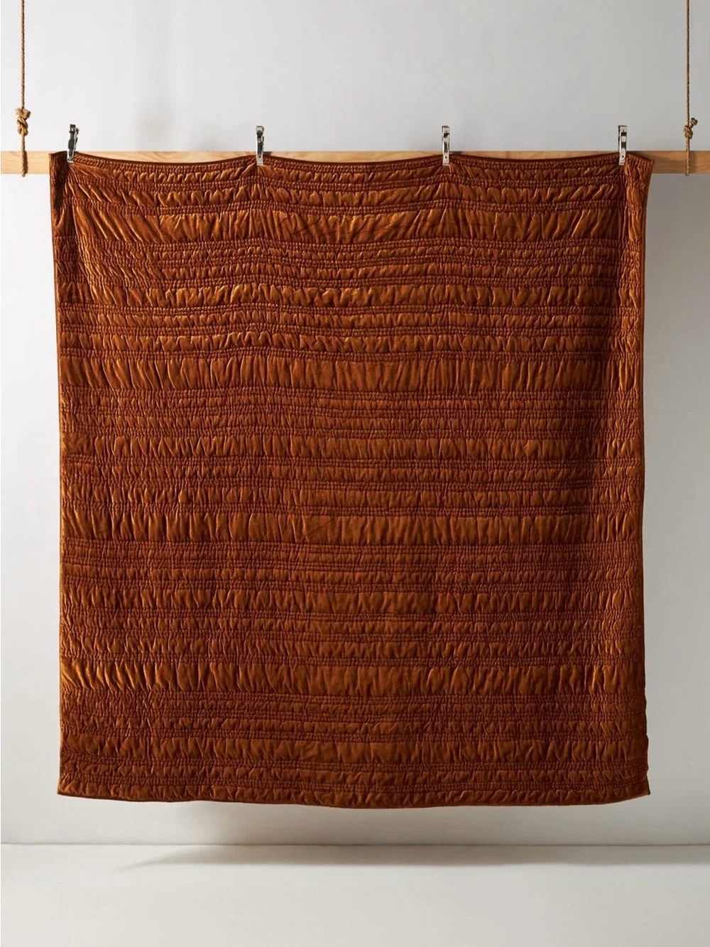 Anthropologie Lustered Velvet Alastair Quilt, Bronze